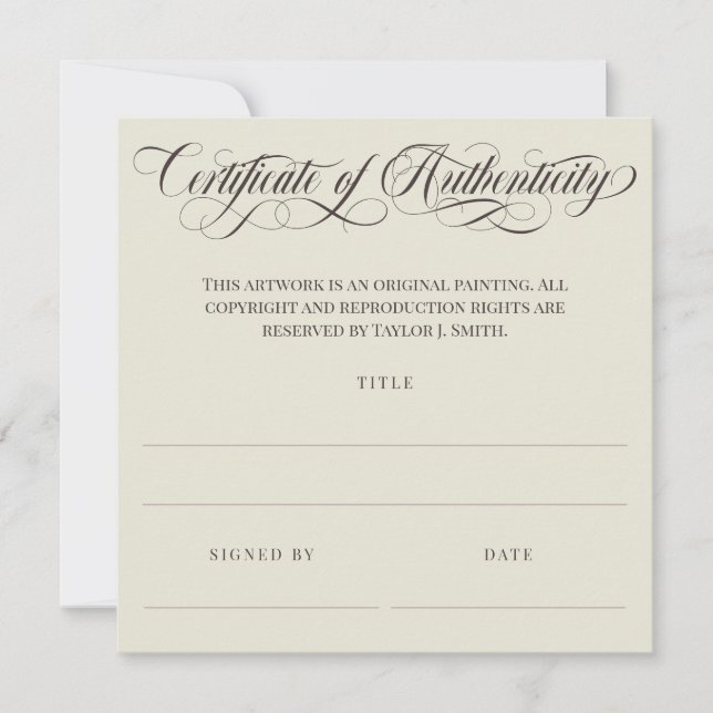 Carte Certificat d'authenticité Egg Shell Square Swirls (Devant)