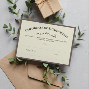 Carte Certificat d'authenticité élégant