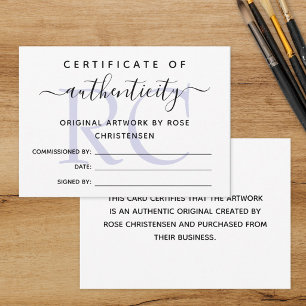 Carte Certificat d'authenticité Monogramme Violet Plus G