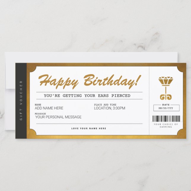 Carte Certificat de bon cadeau pour l'or de perçage de l (Devant)