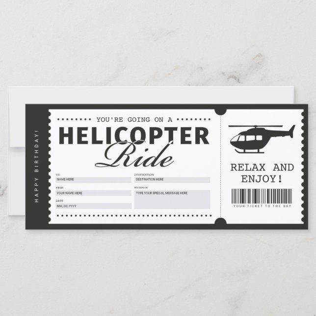 Carte Certificat de bon cadeau pour un vol en hélicoptèr (Devant)