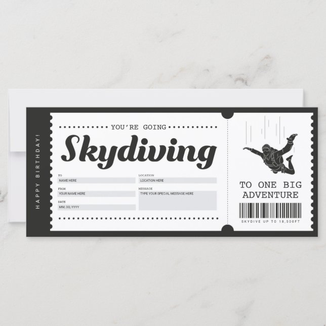 Carte Certificat de bon cadeau Skydiving (Devant)