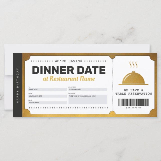 Carte Certificat de bon d'or de réservation de restauran (Devant)