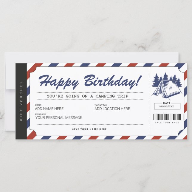 Carte Certificat de camp d'été du bon cadeau de camping (Devant)