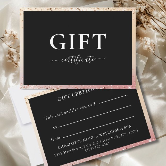 CARTE CERTIFICAT DE GESTION | MODERNE (BUSINESS GIFT CERTIFICATE | MODERN |GLITTER PINK GOLD)