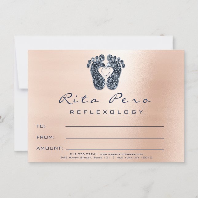 Carte Certificat de Réflexologie Or Rose pieds Cadeau Ma (Devant)
