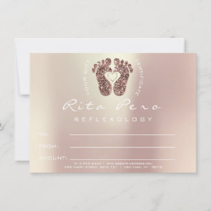 Carte Certificat de Réflexologie Or Rose pieds Cuivre ca