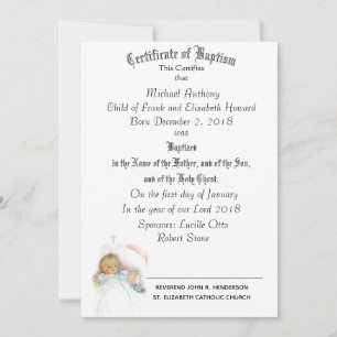 Carte Certificat de sacrement du baptême Religieux