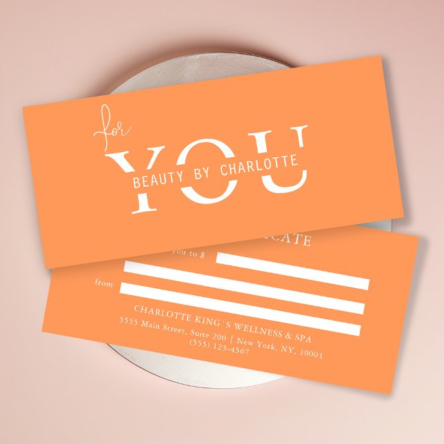 CARTE CERTIFICAT D'ENTITÉ D'AFFAIRES (Personalized, BUSINESS GIFT CERTIFICATE! Orange & White, modern, minimal with a luxury touch.
)