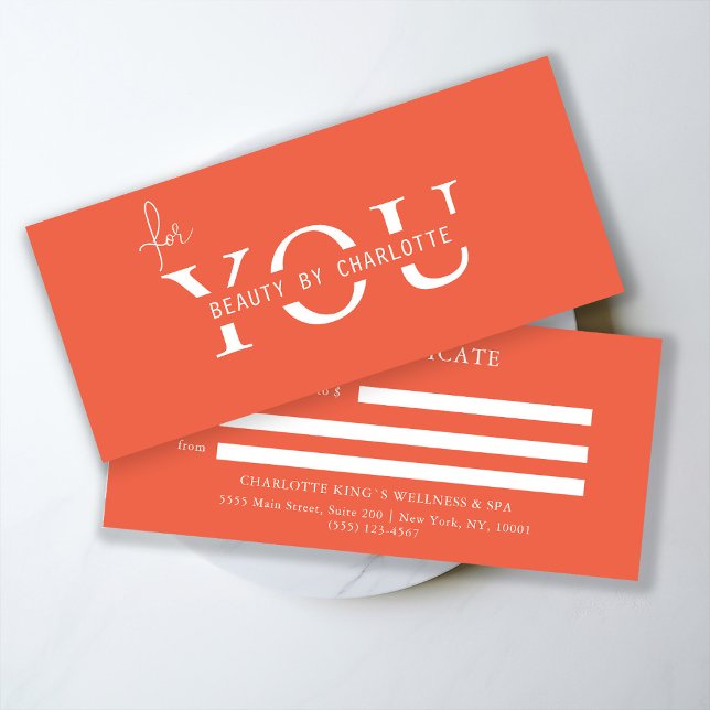 CARTE CERTIFICAT D'ENTITÉ D'AFFAIRES (Personalized, BUSINESS GIFT CERTIFICATE! Orange & White, modern, minimal with a luxury touch.
)