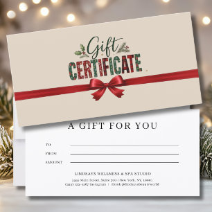 Carte Certificat d'entreprise avec ruban de Noël festif