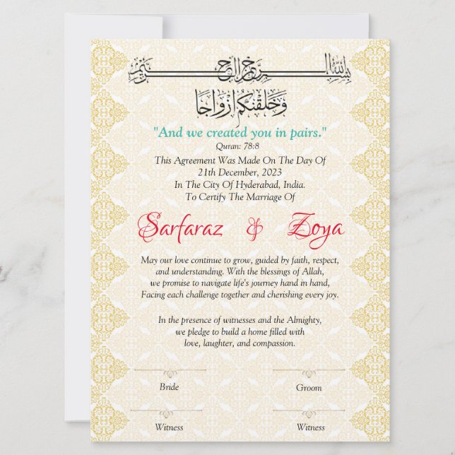 Carte Certificat Eternal Love Nikah (Devant)