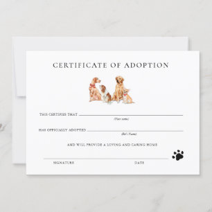 Carte Certificat officiel d'adoption de chiot noir et bl
