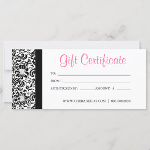 Carte Certificats cadeau de la fête des mères Salon Pink