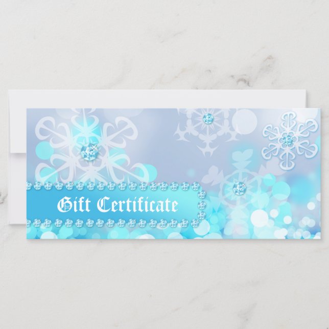 Carte Certificats cadeau de Noël Spa Bijoux de neige ble (Devant)