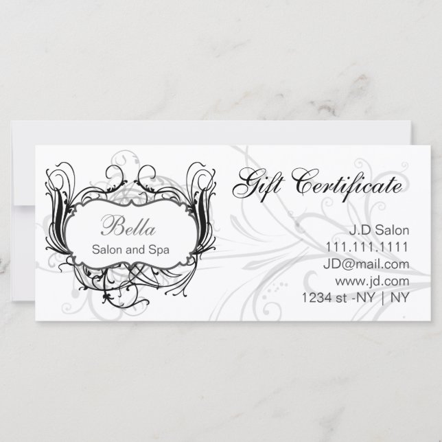 Carte Certificats cadeaux chic en noir et blanc (Devant)