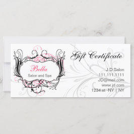 Carte certificats-cadeaux chic rose, noir et blanc