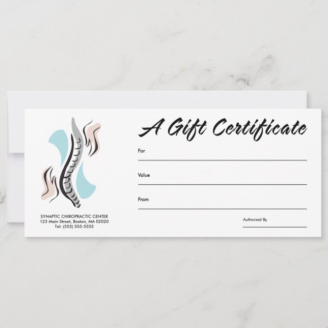 Carte Certificats-Cadeaux Chiropratique (Devant)