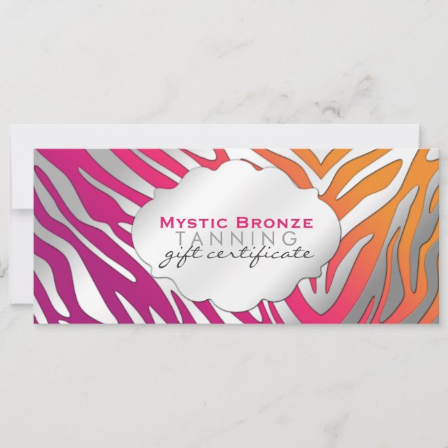 Carte Certificats Cadeaux Imprimés Zèbre Rose Néon et Vi (Devant)
