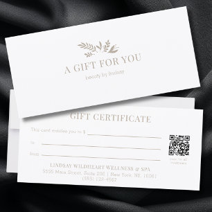 Carte Certificats Cadeaux QR Code Botanique Blanc Minima