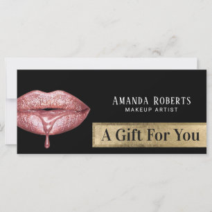 Carte Certificats Cadeaux Rose moderne Lèvres goutte or
