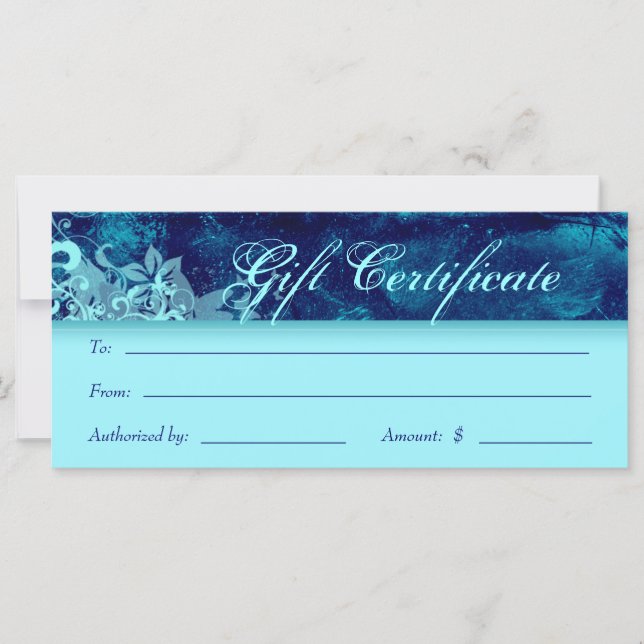 Carte Certificats Cadeaux Salon Spa Blue Floral Grunge (Devant)