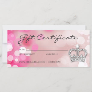 Carte Certificats-Cadeaux Salon Spa rose Couronne & Lumi