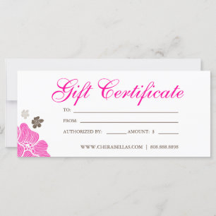 Carte Certificats cadeaux Salon Tropical Flower rose bru