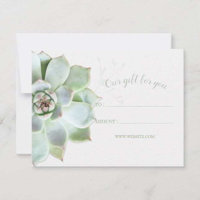 Carte Certificats Cadeaux Simples de Plantes Succulentes (Devant)