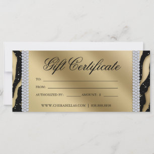 Carte Certificats-Cadeaux Tanning Salon Bijoux Black Gol