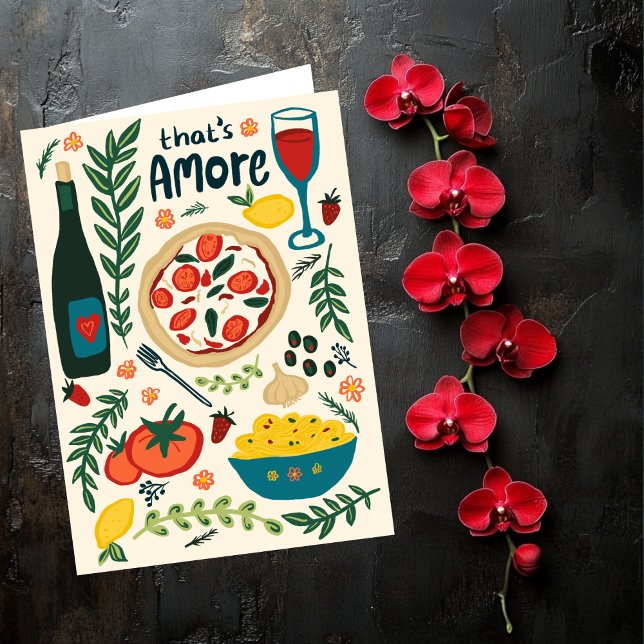 Carte C'est la nourriture italienne Amore Saint-Valentin (That's Amore Italian Food Valentine Love Whimsical Card
Happy Valentines Day Foodie)