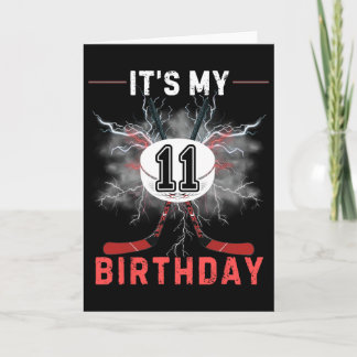 Carte C'est mon 11e anniversaire de hockey garçon drôle 