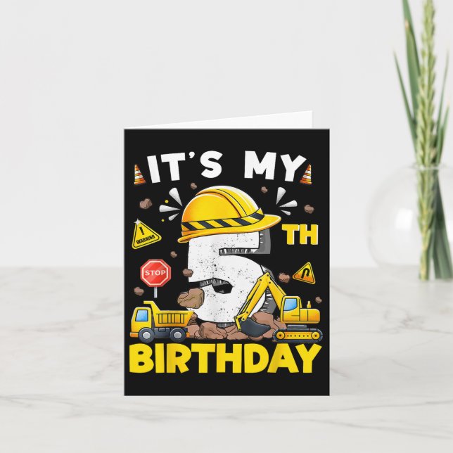 Carte C'est mon 5e anniversaire Boy Construction Excavat (Devant)