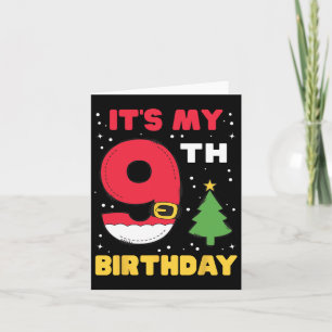Carte C'est mon 9e anniversaire Noël 9 ans Père Noël B