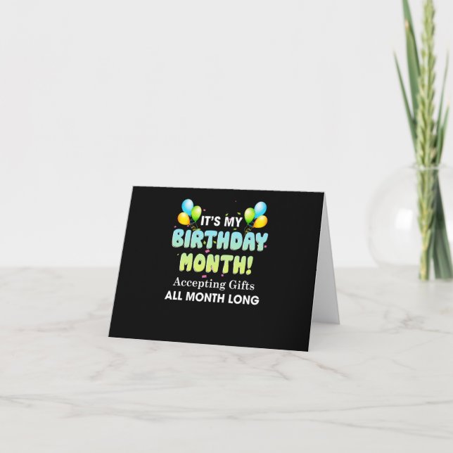 Carte C'est mon mois d'anniversaire, accepte les cadeaux (Devant)