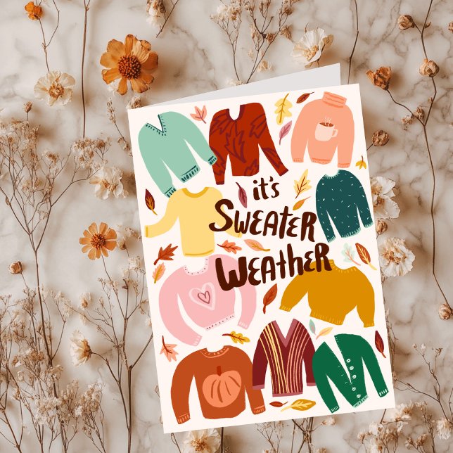 Carte C'est plus doux Météo Automne Automne Saison Cute (It's Sweater Weather Fall Autumn Seasonal Cute Card
)