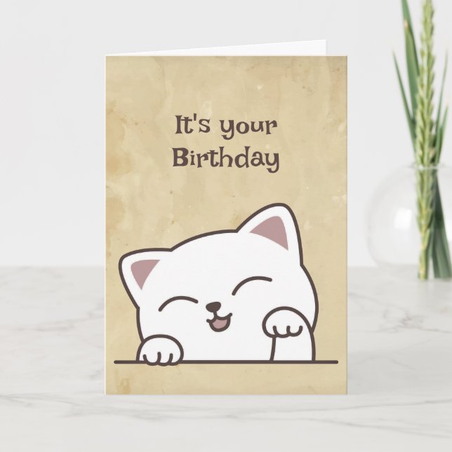 Carte C'est ton anniversaire Fun Chat Je t'aime (Devant)