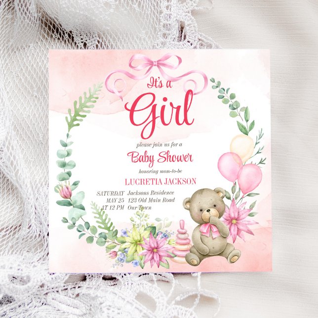 Carte C'est un baby shower de couronnes fleuries d'ours  (Créateur téléchargé)