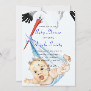 Carte C'est un garçon Sweet Stork Baby Boy Shower Invita