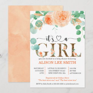 Carte C'est une fille Botanical turquoise et Baby shower