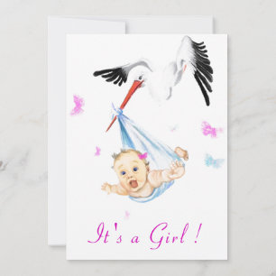 Carte C'est une fille mignonne cigogne bébé fille douche