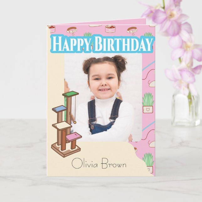 Carte Cette Cat Life Anniversaire Photo et Texte Pink Ca (Orchidée)