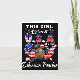 Carte Cette fille aime le chien USA Doberman du 4 juille