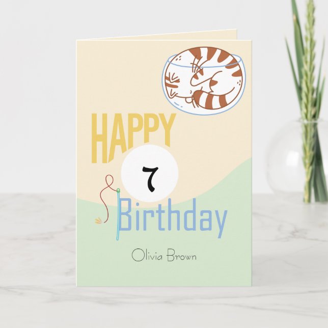 Carte Cette Vie Chat Joyeux "7" Anniversaire Nom Anniver (Devant)