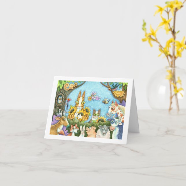 CARTE CHAÎNES N'FITZ ET MENAGERIE D'AMIS, AMUSANT (Fleur jaune)