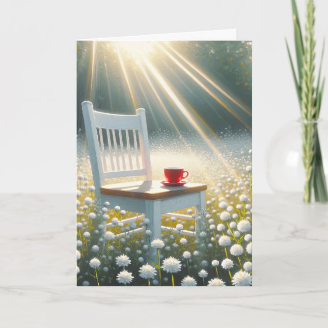 Carte Chaise et Mug rouge en Fleur sauvage Anniversaire (Devant)