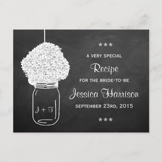 Carte Chalkboard Hydrangea Mason Jar Bridal Recett (Devant)