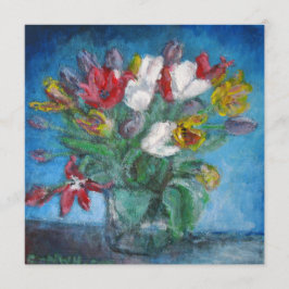 Carte Chambre Bleue Tulipe Bouquet de fleurs dans un vas
