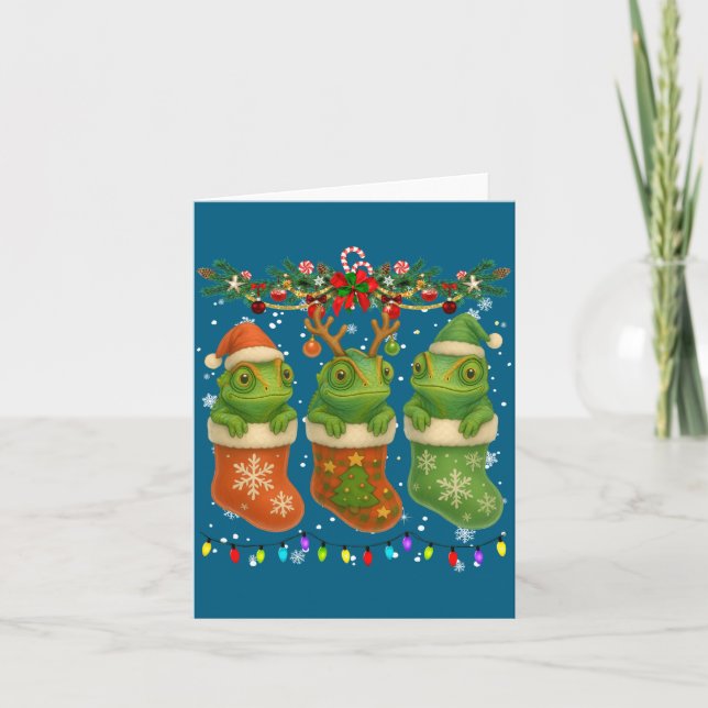 Carte Chameleon In Christmas Socks Lights Chameleon Xmas (Devant)