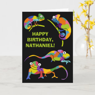 Carte Chamelons de caricatures personnalisées Anniversai